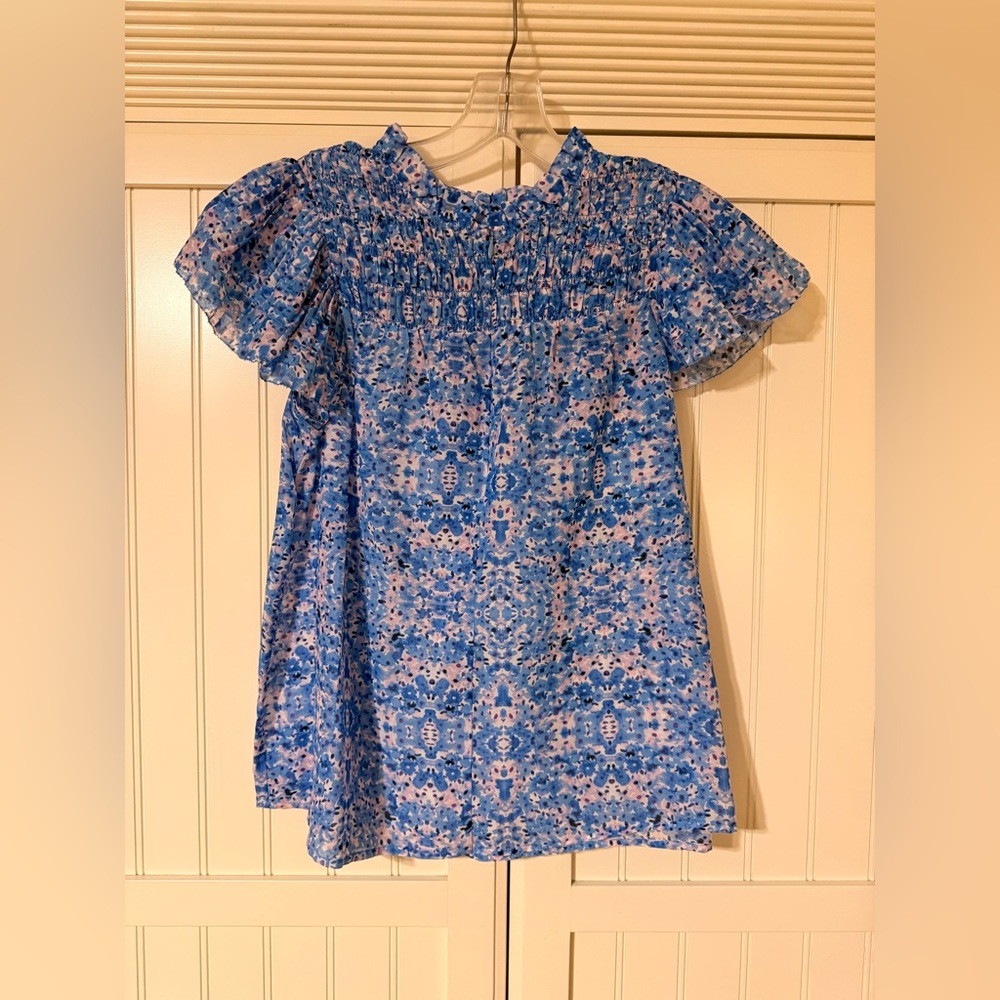 Caballero Blue Floral Short-Sleeve Blouse size Small - Picture 6 of 9